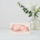 Stijlvol Roos Gold Foil & Roze Monogram Visitekaartje (Staand voorkant)