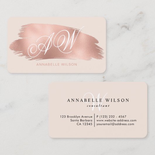 Stijlvol Roos Gold Foil & Roze Monogram Visitekaartje (Voorkant / Achterkant)