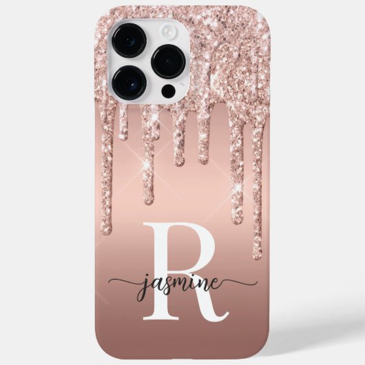 Stijlvol Roos Gold Glitter Drift Metal Monogram Case-Mate iPhone Case (Achterkant)