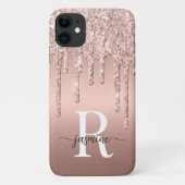 Stijlvol Roos Gold Glitter Drift Metal Monogramed Case-Mate iPhone Case (Achterkant)