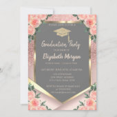 Stijlvol Roos Gold Glitter Floral Afstuderen Kaart (Voorkant)