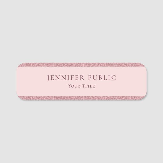 Stijlvol Roos Gold Glitter Moderne Sjabloon Elegan Naamplaatje (Voorkant)