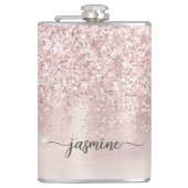 Stijlvol Roos Gold Glitter Monogram Naam Handteken Heupfles (Voorkant)