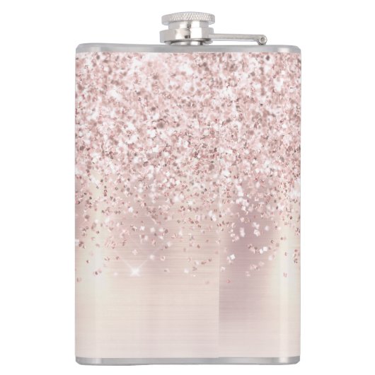 Stijlvol Roos Gold Glitter Monogram Naam Handteken Heupfles (Achterkant)