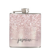 Stijlvol Roos Gold Glitter Monogram Naam Handteken Heupfles (Voorkant)