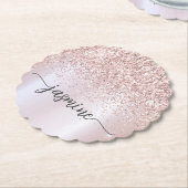 Stijlvol Roos Gold Glitter Monogram Naam Handteken Kartonnen Onderzetters (Gekanteld)