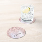 Stijlvol Roos Gold Glitter Monogram Naam Handteken Ronde Kartonnen Onderzetter (Insitu)