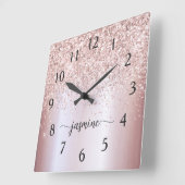 Stijlvol Roos Gold Glitter Monogram Naam Handteken Vierkante Klok (Hoek)