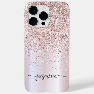 Stijlvol Roos Gold Glitter Monogram Name Script Case-Mate iPhone 14 Pro Max Hoesje