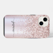 Stijlvol Roos Gold Glitter Monogram Name Script iPhone Hoesje (Achterkant horizontaal)