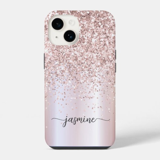 Stijlvol Roos Gold Glitter Monogram Name Script iPhone Hoesje (Achterkant)