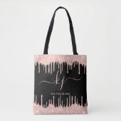 Stijlvol Roos Gold Glitter schrijft Monogram Scrip Tote Bag (Voorkant)