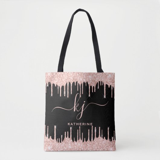 Stijlvol Roos Gold Glitter schrijft Monogram Scrip Tote Bag (Voorkant)