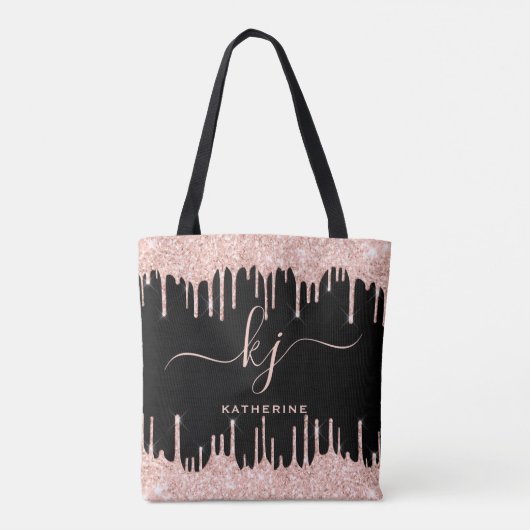Stijlvol Roos Gold Glitter schrijft Monogram Scrip Tote Bag (Achterkant)