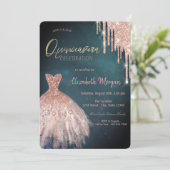 Stijlvol Roos Gold Glitter stuwt dress Quinceañera Kaart (Staand voorkant)