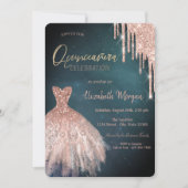 Stijlvol Roos Gold Glitter stuwt dress Quinceañera Kaart (Voorkant)