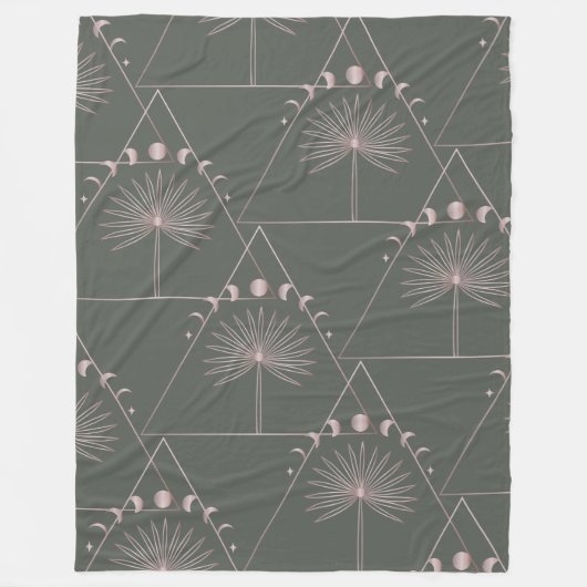 Stijlvol Roos Gold Grey Palm Leaf Moon Phases Art Fleece Deken (Voorkant)