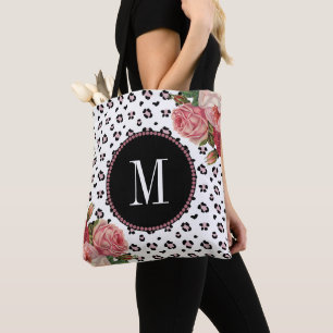 Stijlvol Roos Gold Leopard Floral Monogram Tote Bag