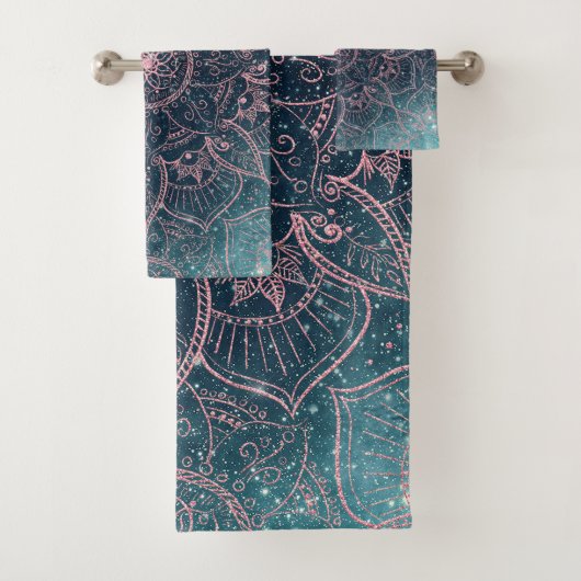 Stijlvol Roos Gold Mandala Blue Nebula Stars Bad Handdoek (Insitu)
