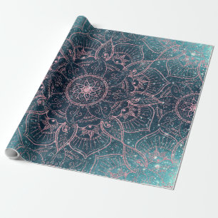 Stijlvol Roos Gold Mandala Blue Nebula Stars Cadeaupapier