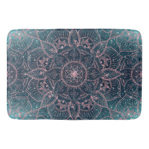 Stijlvol Roos Gold Mandala Blue Nebula Stars Desig Badmat