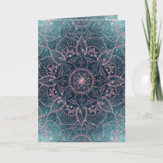 Stijlvol Roos Gold Mandala Blue Nebula Stars Feestdagen Kaart (Voorkant)