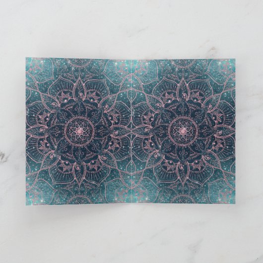 Stijlvol Roos Gold Mandala Blue Nebula Stars Feestdagen Kaart (Binnen)