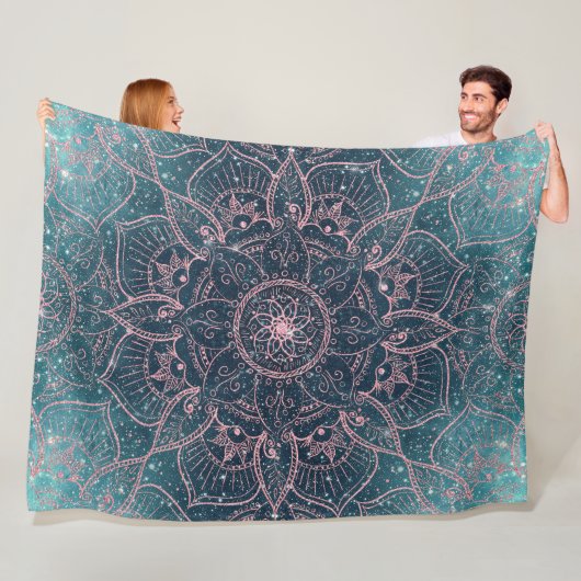 Stijlvol Roos Gold Mandala Blue Nebula Stars Fleece Deken (In situ)