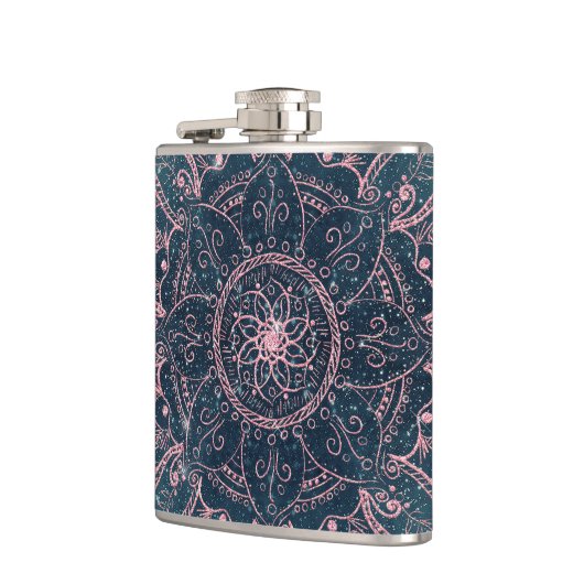 Stijlvol Roos Gold Mandala Blue Nebula Stars Heupfles (Links)