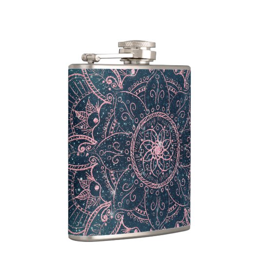 Stijlvol Roos Gold Mandala Blue Nebula Stars Heupfles (Rechts)