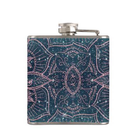 Stijlvol Roos Gold Mandala Blue Nebula Stars Heupfles (Achterkant)