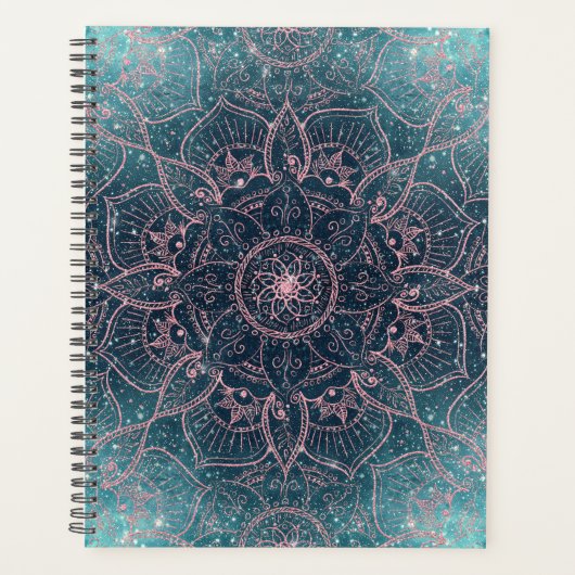 Stijlvol Roos Gold Mandala Blue Nebula Stars Planner (Voorkant)