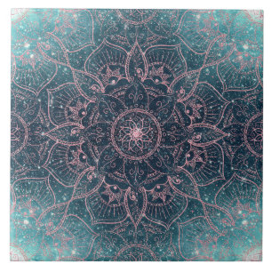 Stijlvol Roos Gold Mandala Blue Nebula Stars Tegeltje