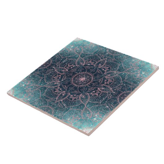 Stijlvol Roos Gold Mandala Blue Nebula Stars Tegeltje (Zijkant)
