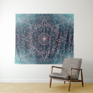 Stijlvol Roos Gold Mandala Blue Nebula Stars Wandkleed