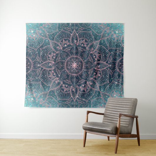 Stijlvol Roos Gold Mandala Blue Nebula Stars Wandkleed (In Situ (horizontaal))