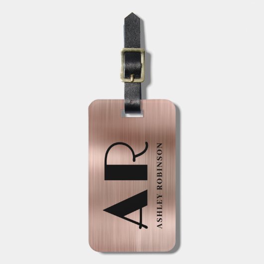 Stijlvol Roos Gold Metal Monogram Vet Twee Initiaa Bagagelabel (Voorkant verticaal)