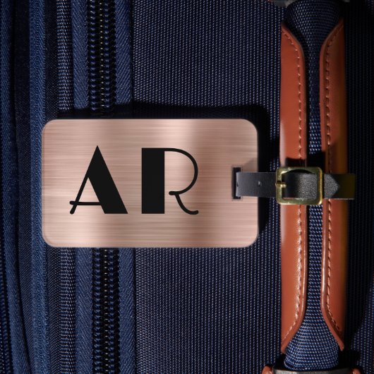 Stijlvol Roos Gold Metal Twee Bold Monogram Initia Bagagelabel (Voorkant Insitu 4)
