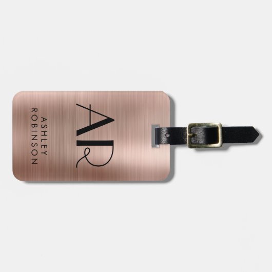 Stijlvol Roos Gold Metal Twee Monogram Initiaal Bagagelabel (Voorkant horizontaal)
