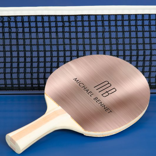 Stijlvol Roos Gold Metallic Monogram Naam Tafeltennisbatje (Insitu)