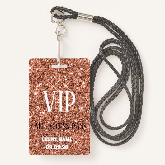 Stijlvol Roos Gold Sparkle Glitter VIP-toegangspas Badge (Voorkant met draagriem)