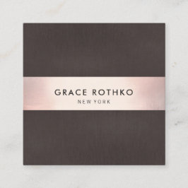 Stijlvol Roos Gold Stripe Brownn Linen Vierkante Visitekaartje