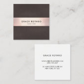 Stijlvol Roos Gold Stripe Brownn Linen Vierkante Visitekaartje (Voorkant / Achterkant)