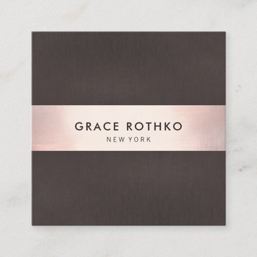 Stijlvol Roos Gold Stripe Brownn Linen Vierkante Visitekaartje (Voorkant)