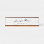 Stijlvol Roos Gold White marmer Modern Sjabloon Bureau Naambordje (Voorkant)