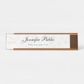 Stijlvol Roos Gold White marmer Modern Sjabloon Bureau Naambordje (Voorkant)