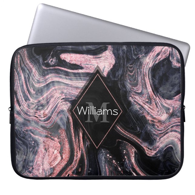 Stijlvol roos goud abstract gemarmerd design laptop sleeve (Voorkant)