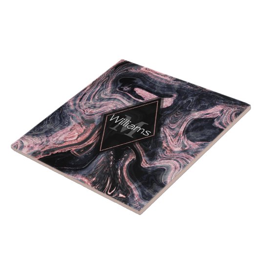 Stijlvol roos goud abstract gemarmerd design tegeltje (Zijkant)