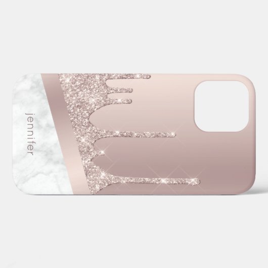 Stijlvol roos goud glitter druppelt marmer aangepa Case-Mate iPhone case (Achterkant (horizontaal))