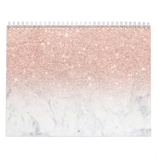 Stijlvol roos goud glitter ombre witte marmer kalender (Hoes)